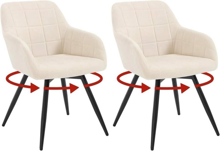 Warraich Set van 2 Draaibare Ergonomische Eetkamerstoelen – Beige Fluweel met Metalen Poten