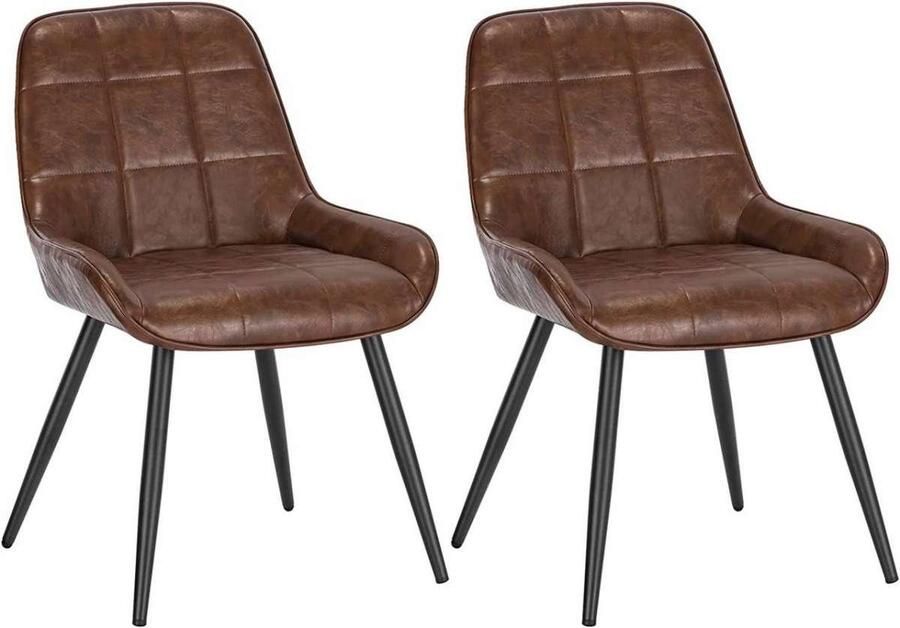 Warraich Set van 2 Eetkamerstoelen – Bruin Kunstleer met Ergonomische Rugleuning
