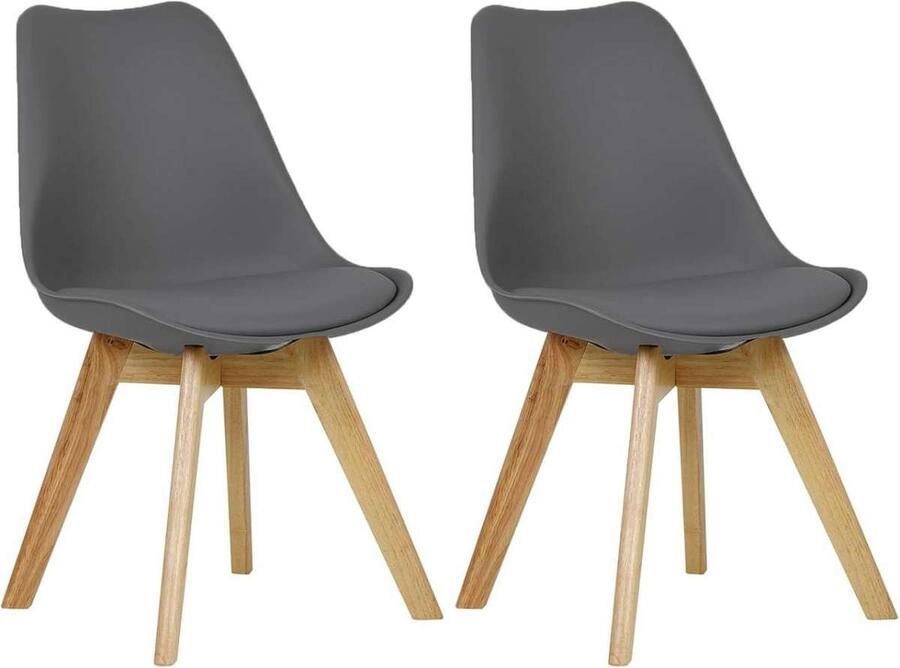 Warraich Set van 2 Eetkamerstoelen – Design Keukenstoelen – Grijze Zitting – Houten Poten