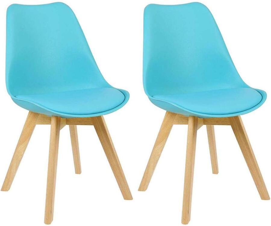 Warraich Set van 2 Eetkamerstoelen – Design Stoelen – Blauwe Bekleding – Houten Poten
