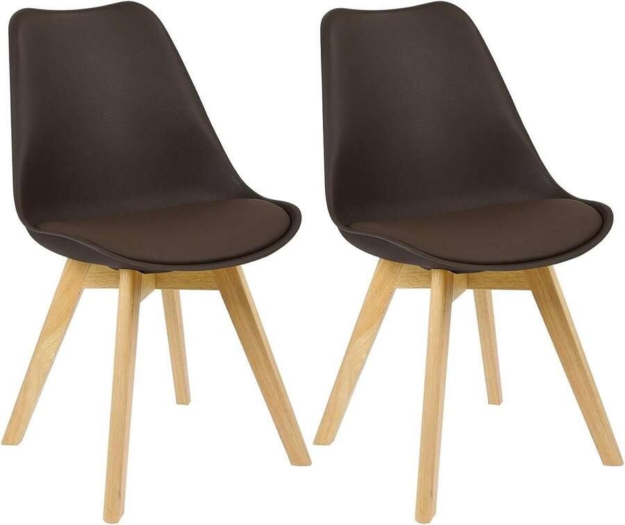 Warraich Set van 2 Eetkamerstoelen – Design Stoelen – Keukenstoelen met Houten Poten bruin