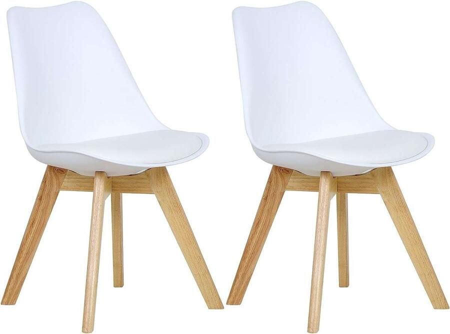 Warraich Set van 2 Eetkamerstoelen – Design Stoelen – Keukenstoelen met Houten Poten wit