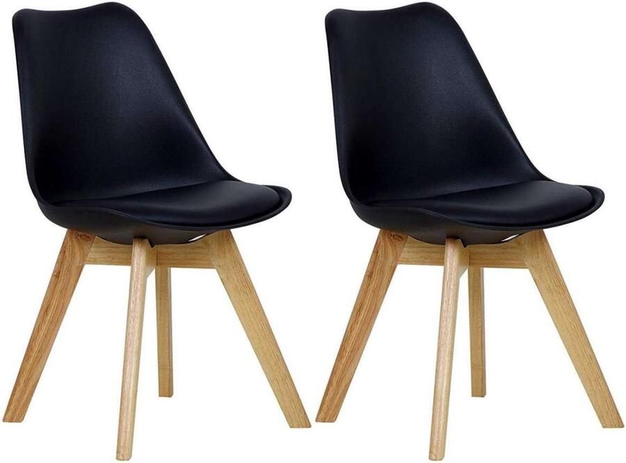 Warraich Set van 2 Eetkamerstoelen – Design Stoelen – Keukenstoelen met Houten Poten zwart