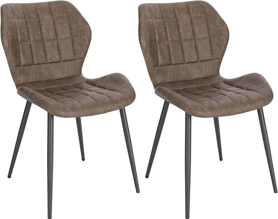 Warraich Set van 2 Eetkamerstoelen – Donkerbruin Kunstleer met Rugleuning en Metalen Poten