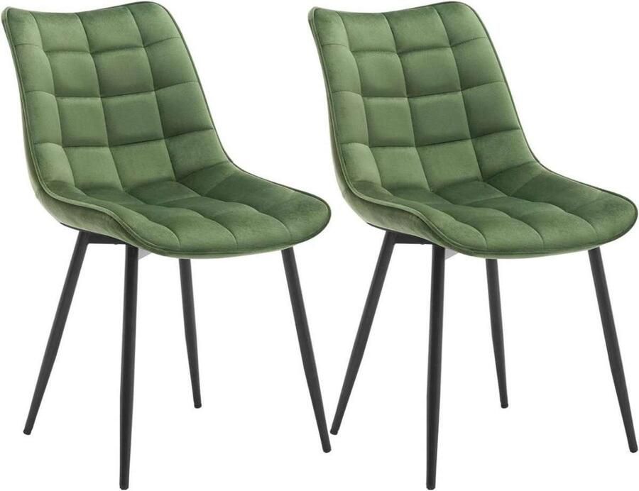 Warraich Set van 2 Eetkamerstoelen – donkergroen Fluweel – Met Rugleuning – Metalen Poten – Elegant Design