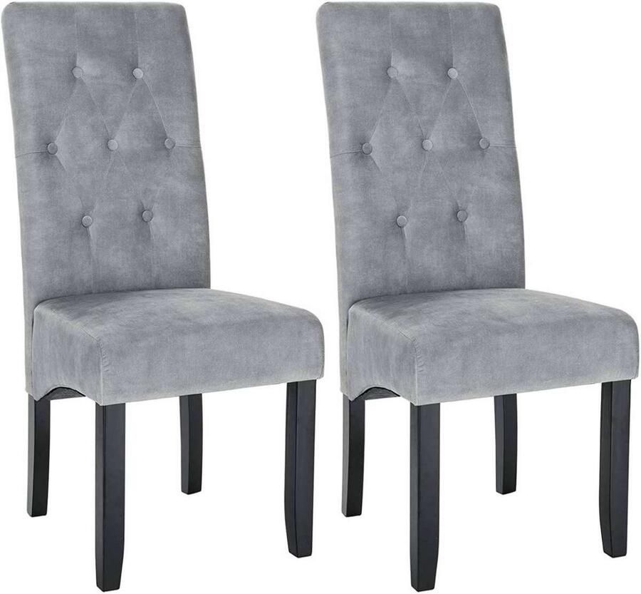 Warraich Set van 2 Eetkamerstoelen – Fluwelen Zitting – Hoge Rugleuning – Massief Houten Poten – Lichtgrijs