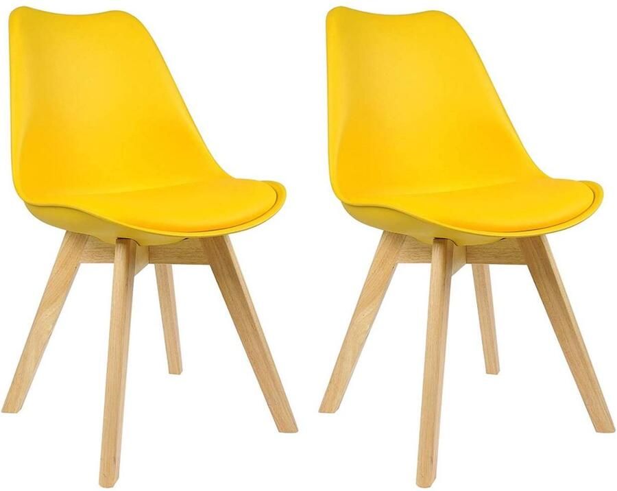 Warraich Set van 2 Eetkamerstoelen geel – Design Stoelen – Keukenstoelen met Houten Poten