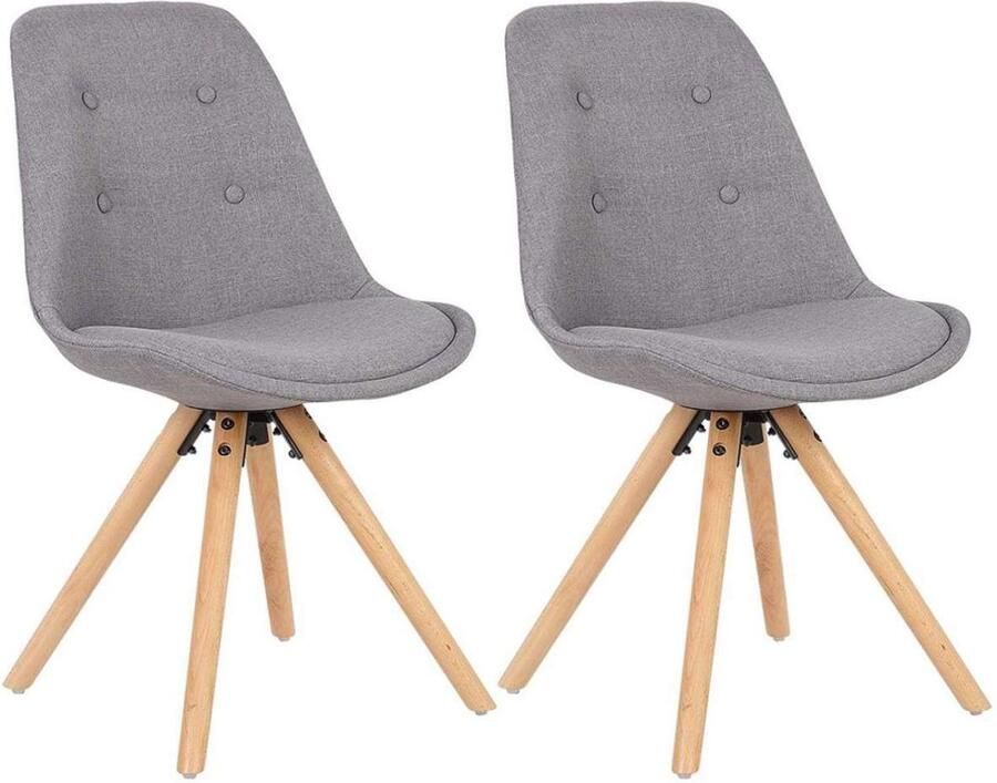 Warraich Set van 2 Eetkamerstoelen – Linnen Zitting Massief Houten Poten Keuken- of Loungestoel grijis