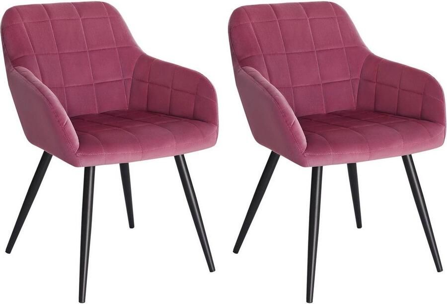 Warraich Set van 2 Eetkamerstoelen met Armleuningen – Bordeaux Fluweel & Metalen Frame
