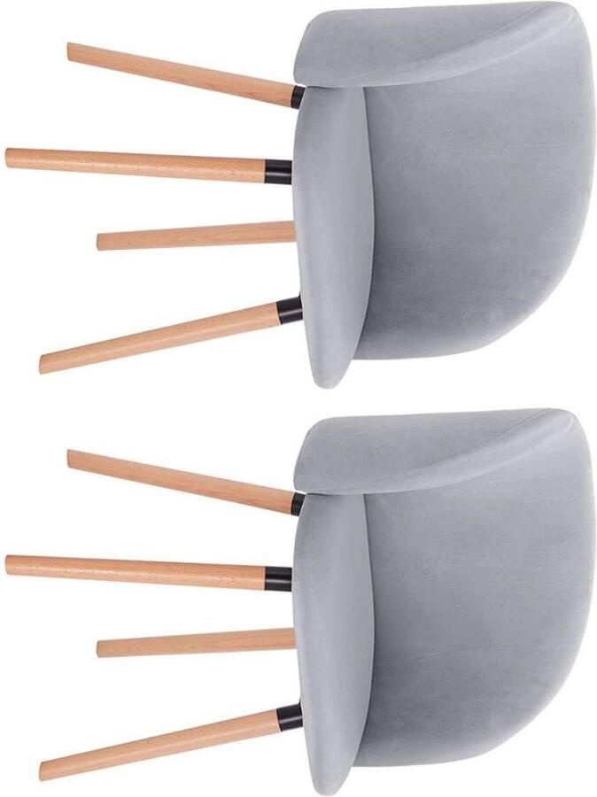 Warraich Set van 2 Eetkamerstoelen met Armleuningen – Fluwelen Zitting Massief Hout Grijs