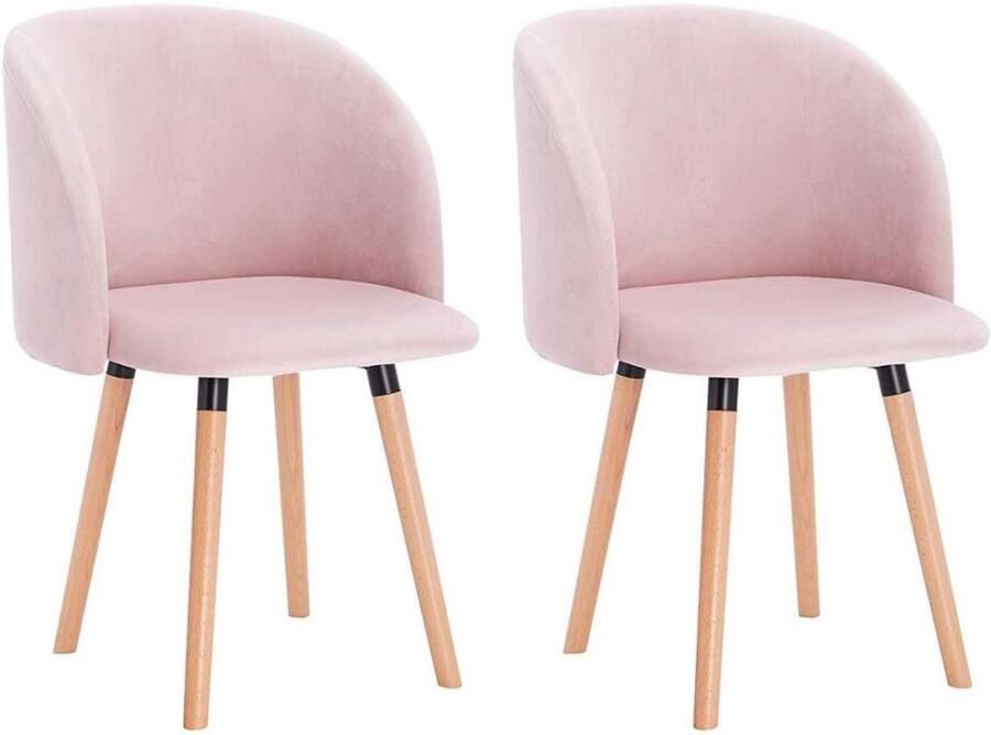 Warraich Set van 2 Eetkamerstoelen met Armleuningen – Fluwelen Zitting Massief Hout roze