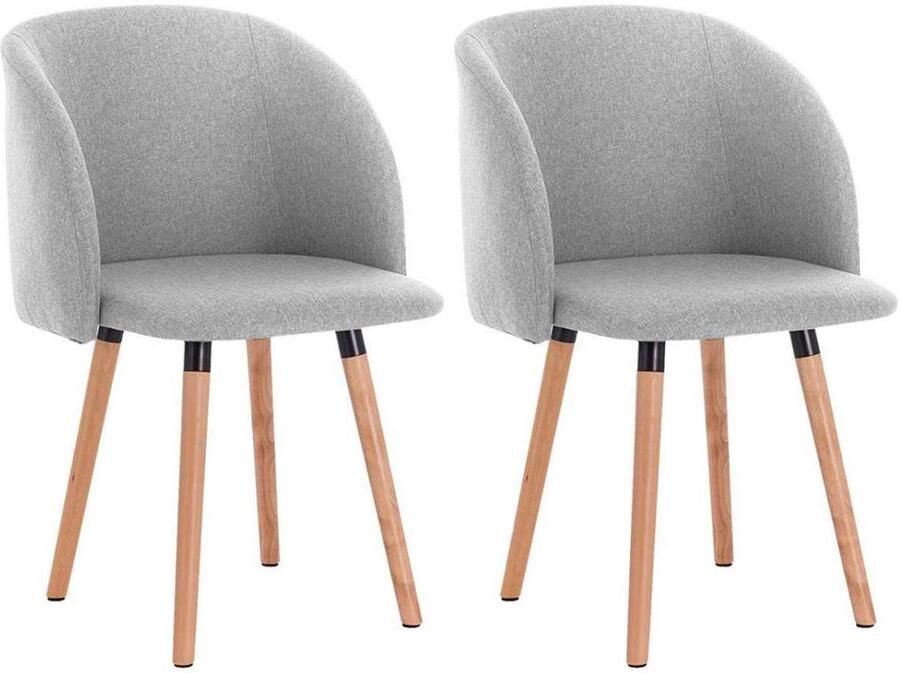Warraich Set van 2 Eetkamerstoelen met Armleuningen – Linnen Bekleding Massief Hout Lichtgrijs