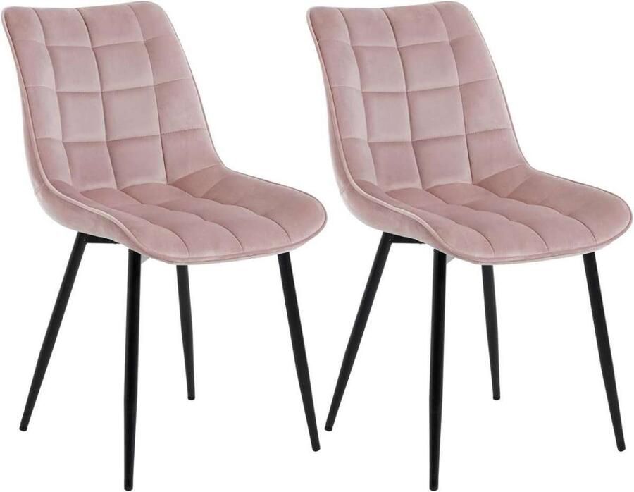 Warraich Set van 2 Eetkamerstoelen – roze Fluweel – Met Rugleuning – Metalen Poten – Elegant Design