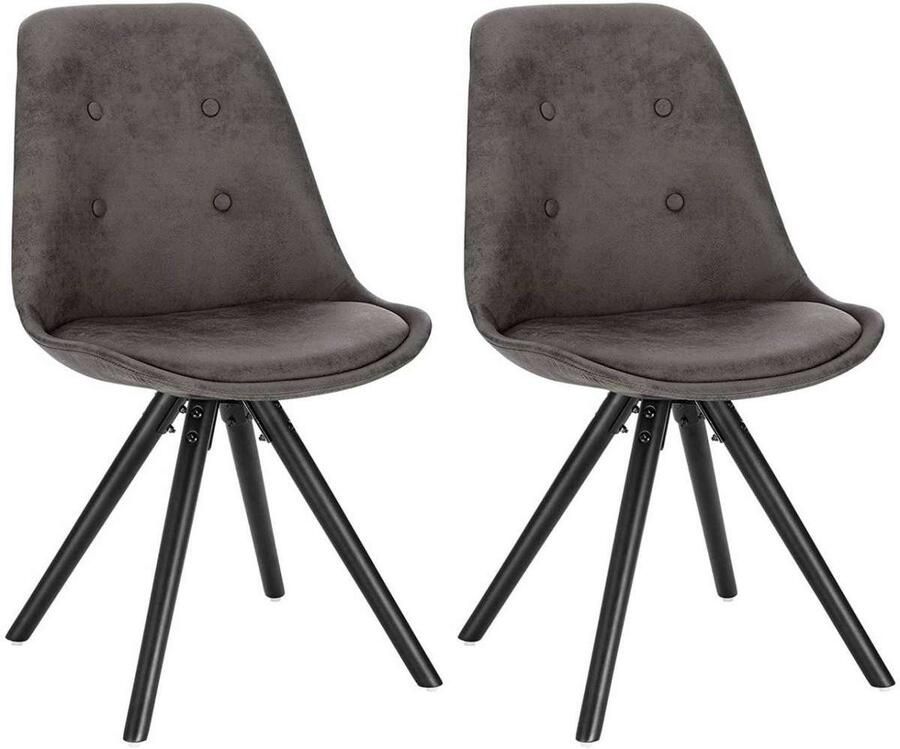 Warraich Set van 2 Eetkamerstoelen – Stoffen Zitting in Antieke Lederlook Houten Frame antracite
