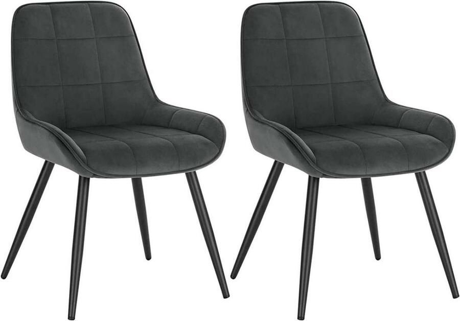Warraich Set van 2 Fluwelen Eetkamerstoelen – Ergonomisch Design met Rugleuning – Donkergrijs