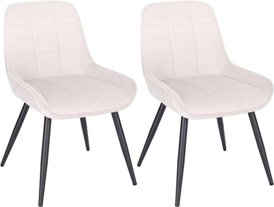 Warraich Set van 2 Fluwelen Eetkamerstoelen – Ergonomisch met Rugleuning – Crème Wit