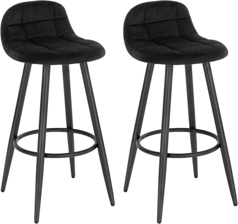 Warraich -Set van 2 gecapitonneerde barkrukken met fluwelen bekleding rugleuning en voetsteun – Zwart