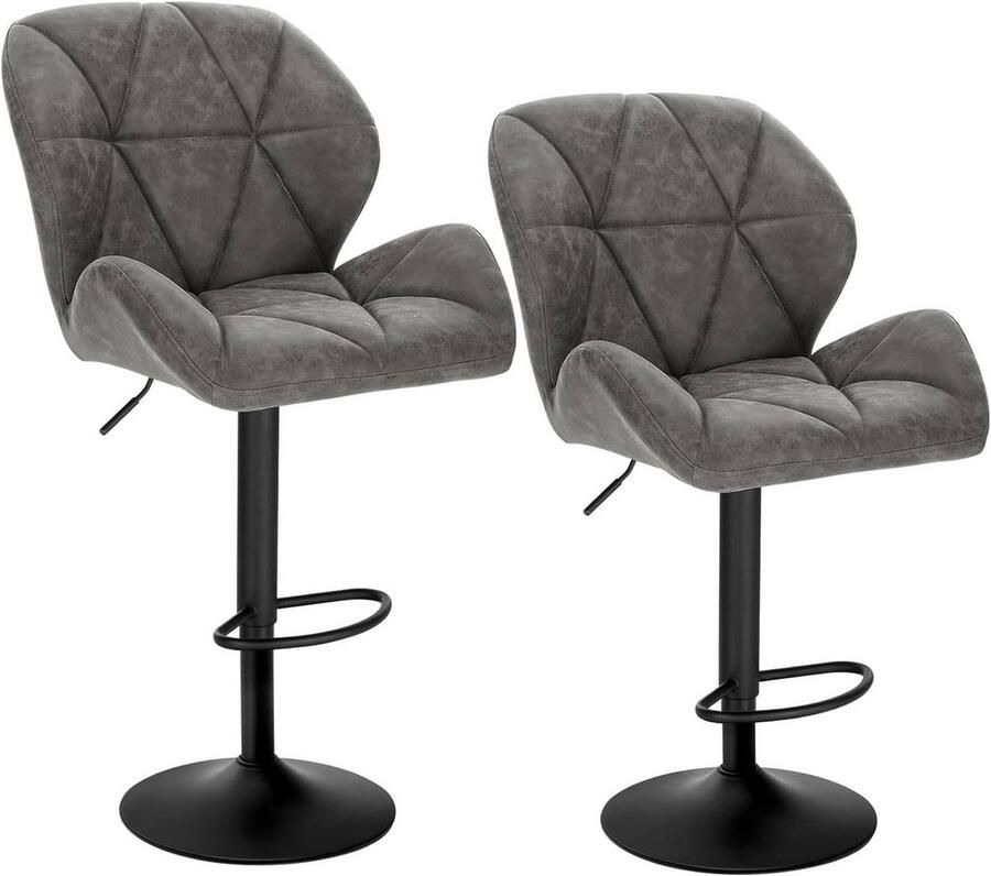 Warraich -Set van 2 Grijze Barkrukken: Comfortabele Barstoelen met Rugleuning en Duurzame Kunstlederen Bekleding