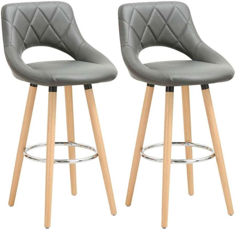 Warraich -Set van 2 Grijze Barkrukken: Comfortabele Barstoelen met Rugleuning en Voetsteun Gemaakt van Hoogwaardig Kunstleer en een Stevig Houten Frame