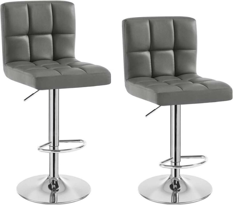 Warraich -Set van 2 Grijze Barkrukken: Comfortabele Barstoelen met Rugleuning en Voetsteun Gemaakt van Duurzaam Kunstleer en een Stevig Metalen Frame