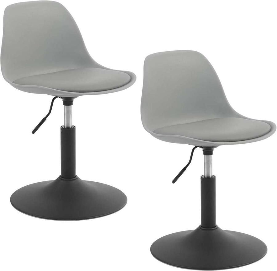 Warraich -Set van 2 Grijze Barkrukken: In Hoogte Verstelbaar met Comfortabele Rugleuning Ideaal voor Thuisbar of Keuken Gemaakt van PP+PU