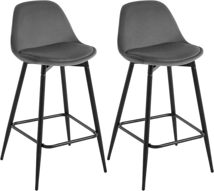 Warraich -Set van 2 keukenkrukken – fluweel gestoffeerd donkergrijs met stevige metalen poten