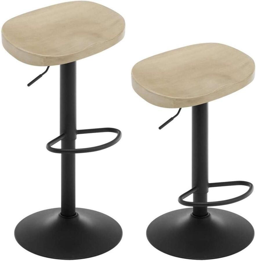 Warraich -Set van 2 Keukenkrukken zadelvormige zit hout & metaal met voetensteun – Licht Hout