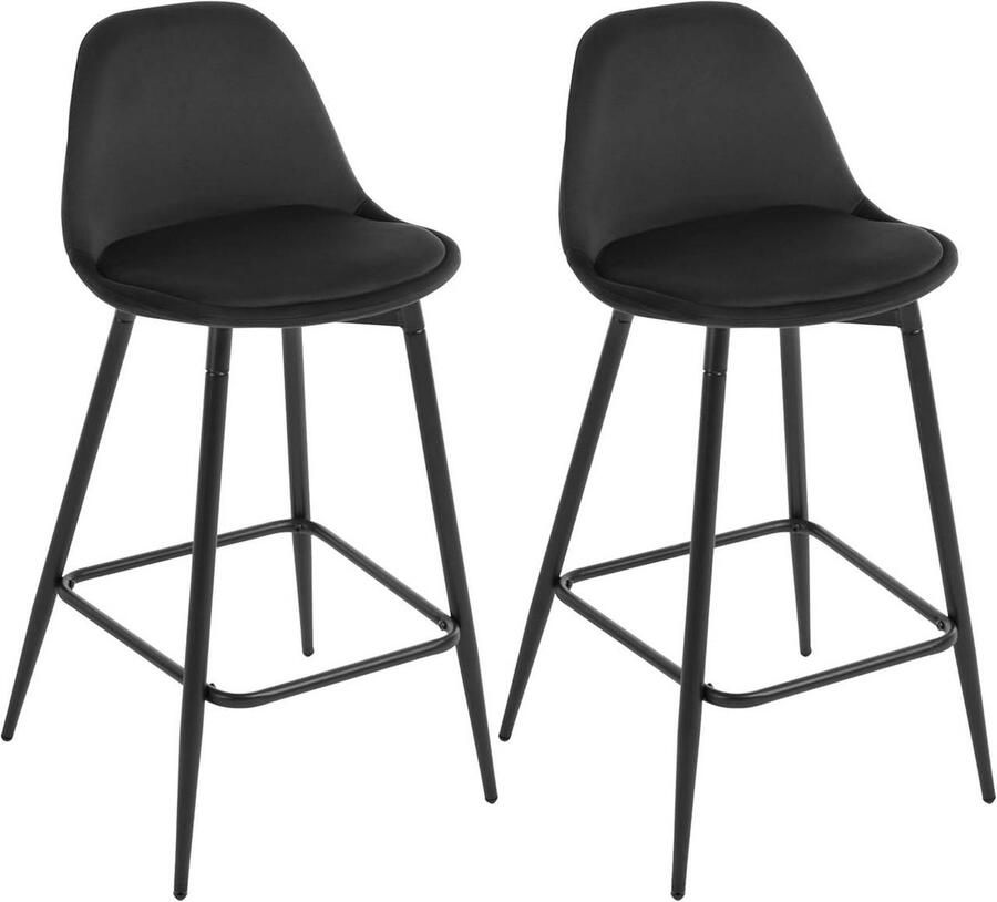 Warraich -Set van 2 keukenkrukken – zwart fluweel gestoffeerd met stevig metalen frame