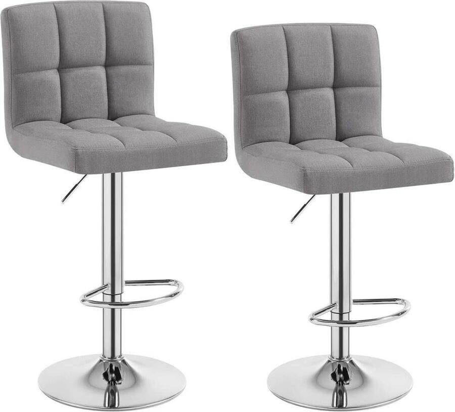 Warraich -Set van 2 Lichtgrijze Barkrukken: Comfortabel Draaibaar en In Hoogte Verstelbaar met een Zachte Linnen Zitting