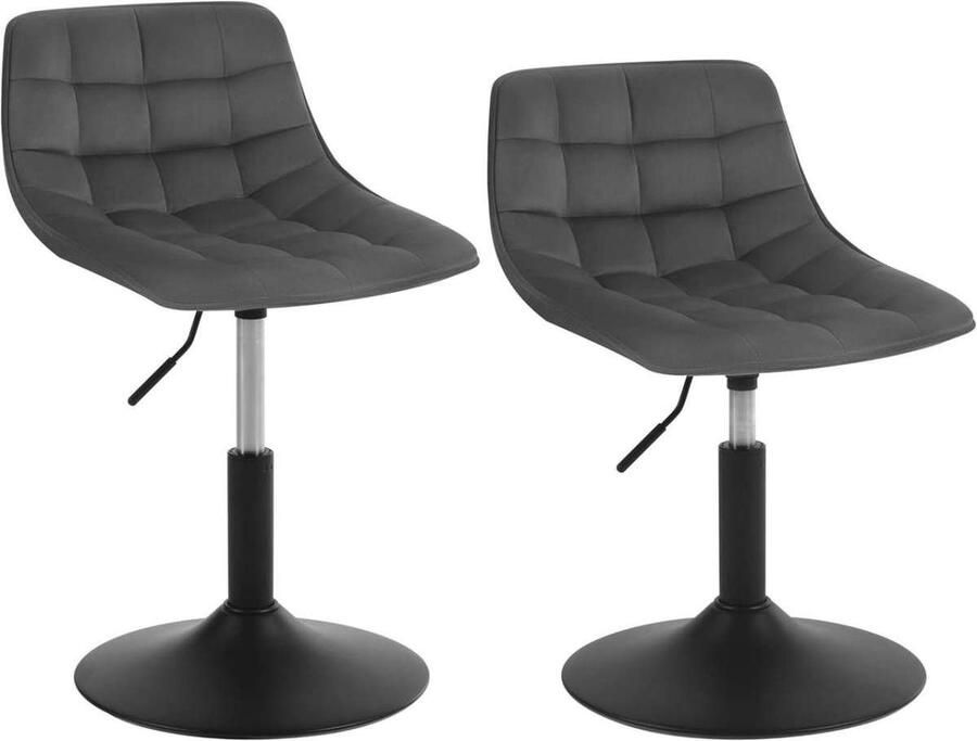 Warraich -Set van 2 Multifunctionele Barkrukken Donkergrijs: 360° Draaibaar met Luxe Fluweel en Stevig Metaal Perfect als Make-upkrukken