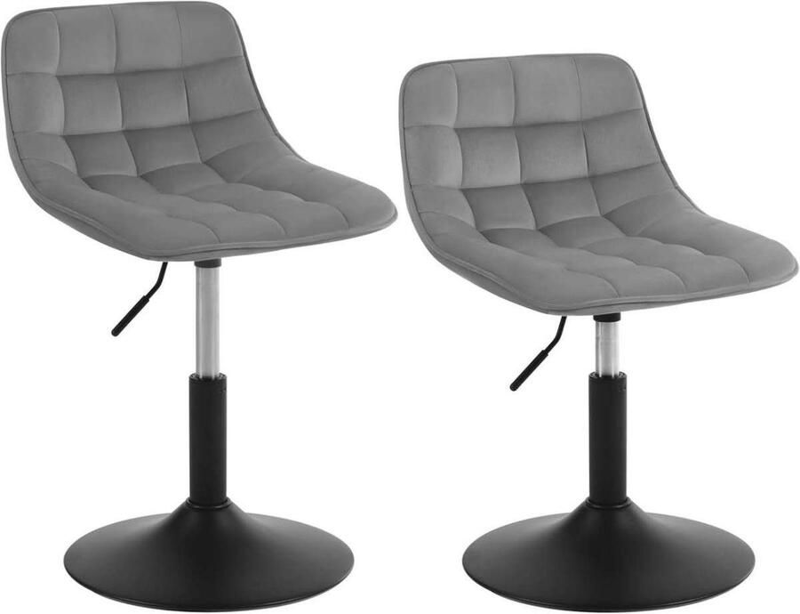 Warraich -Set van 2 Multifunctionele Barkrukken Lichtgrijs: 360° Draaibaar met Luxe Fluweel en Stevig Metaal Perfect als Make-upkrukken