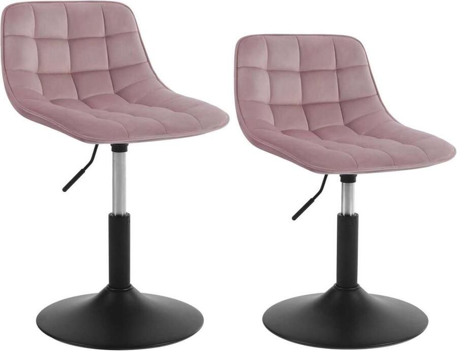 Warraich -Set van 2 Multifunctionele Barkrukken Roze: 360° Draaibaar met Luxe Fluweel en Stevig Metaal Perfect als Make-upkrukken
