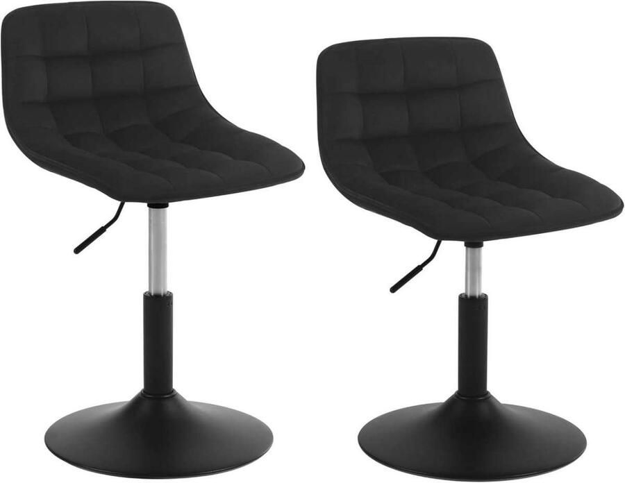 Warraich -Set van 2 Multifunctionele Barkrukken Zwart: 360° Draaibaar met Luxe Fluweel en Stevig Metaal Perfect als Make-upkrukken