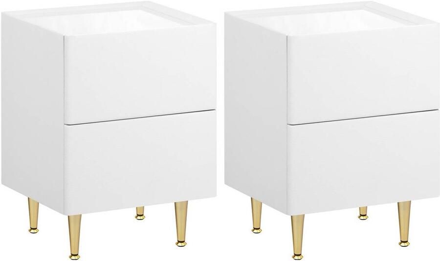 Warraich -Set van 2 nachtkastjes – hoogglans wit met gouden accenten 2 lades 35x51x40 cm