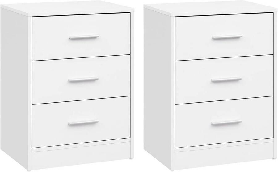 Warraich -Set van 2 nachtkastjes – wit met 3 lades en compacte afmetingen (39x54x28 cm)