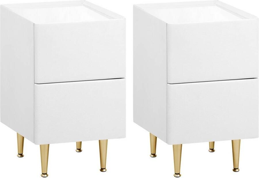 Warraich -Set van 2 nachtkastjes – wit met goud hoogglans afwerking 2 lades per kastje 30x51x40 cm