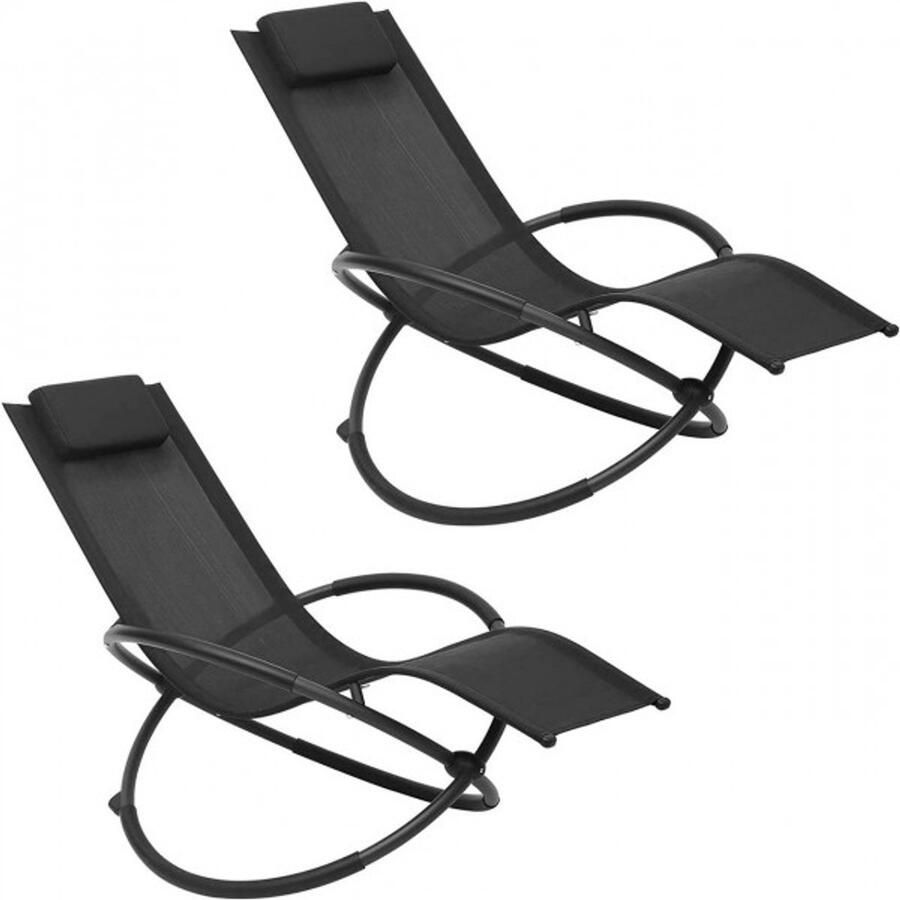 Warraich -Set van 2 Opvouwbare Tuinligstoelen Schommelstoelen met Stoffen Hoes Max. 160 kg Belastbaar Zwart