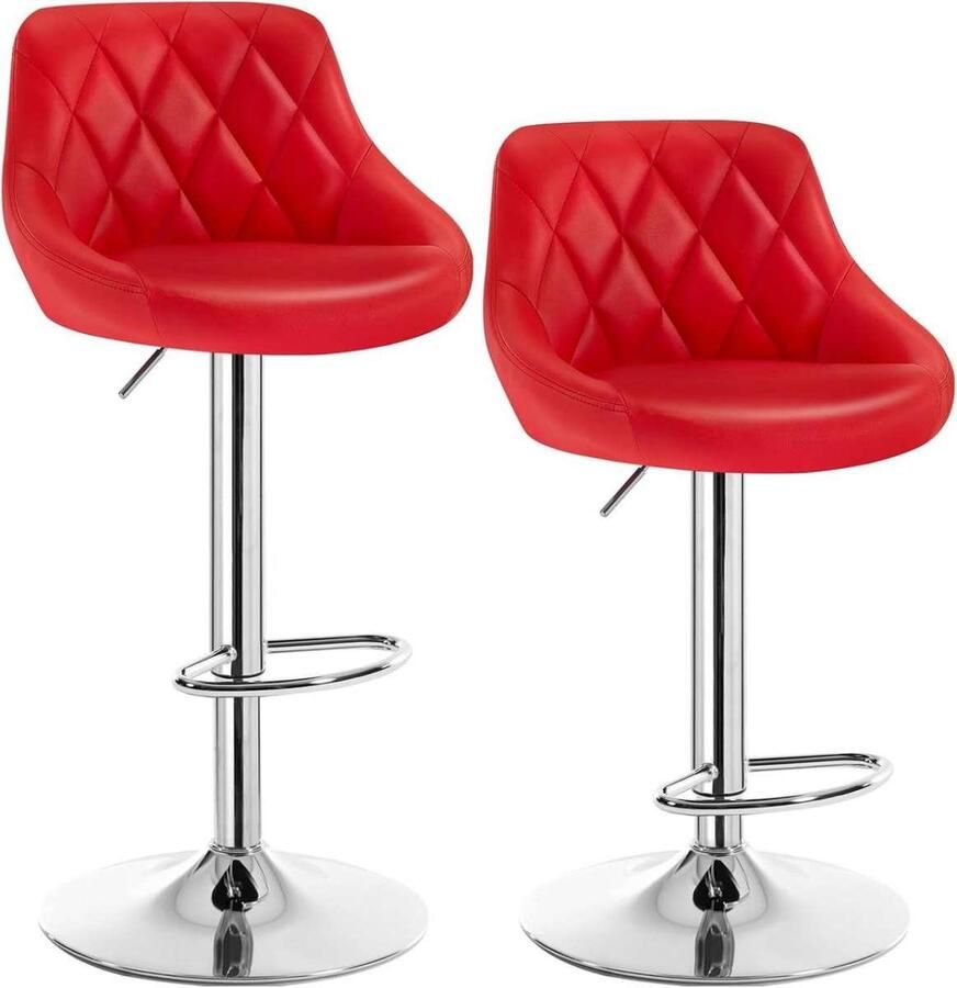 Warraich -Set van 2 Rode Barkrukken: In Hoogte Verstelbaar en Draaibaar met Comfortabele Zittingen van Kunstleer – Ideaal voor Bistro's en Bars