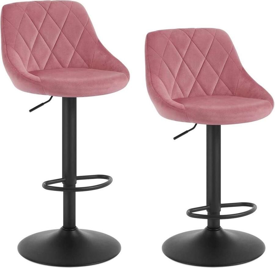 Warraich -Set van 2 Roze Fluweel Barkrukken: Goed Gevoerde Zittingen In Hoogte Verstelbaar en Volledig Draaibaar voor Optimaal Comfort