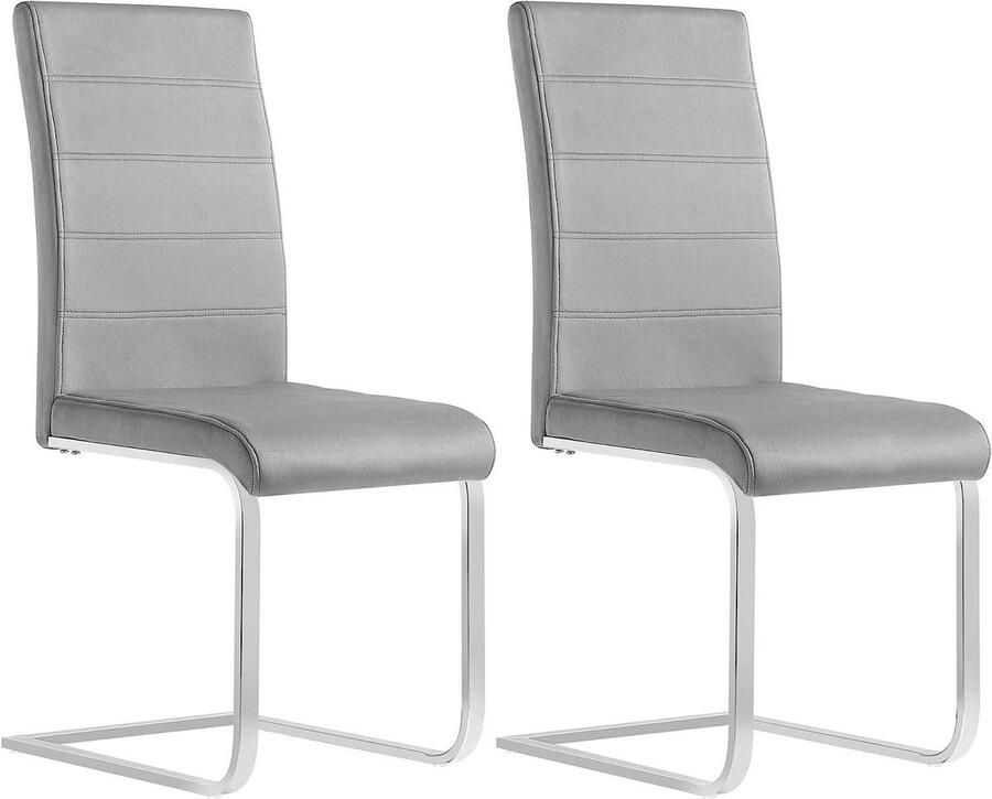 Warraich Set van 2 sledestoelen – donkergrijze fluwelen eetkamerstoelen met hoge rugleuning