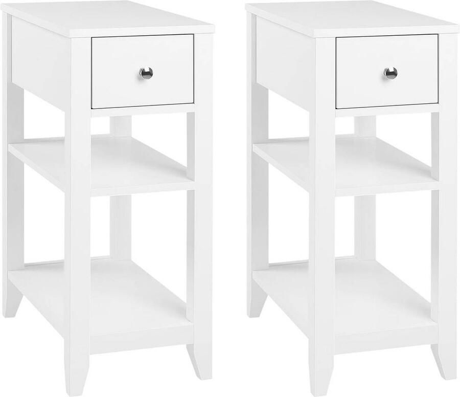 Warraich -Set van 2 smalle witte nachtkastjes met lade en open opbergruimte – 45x66x28 cm