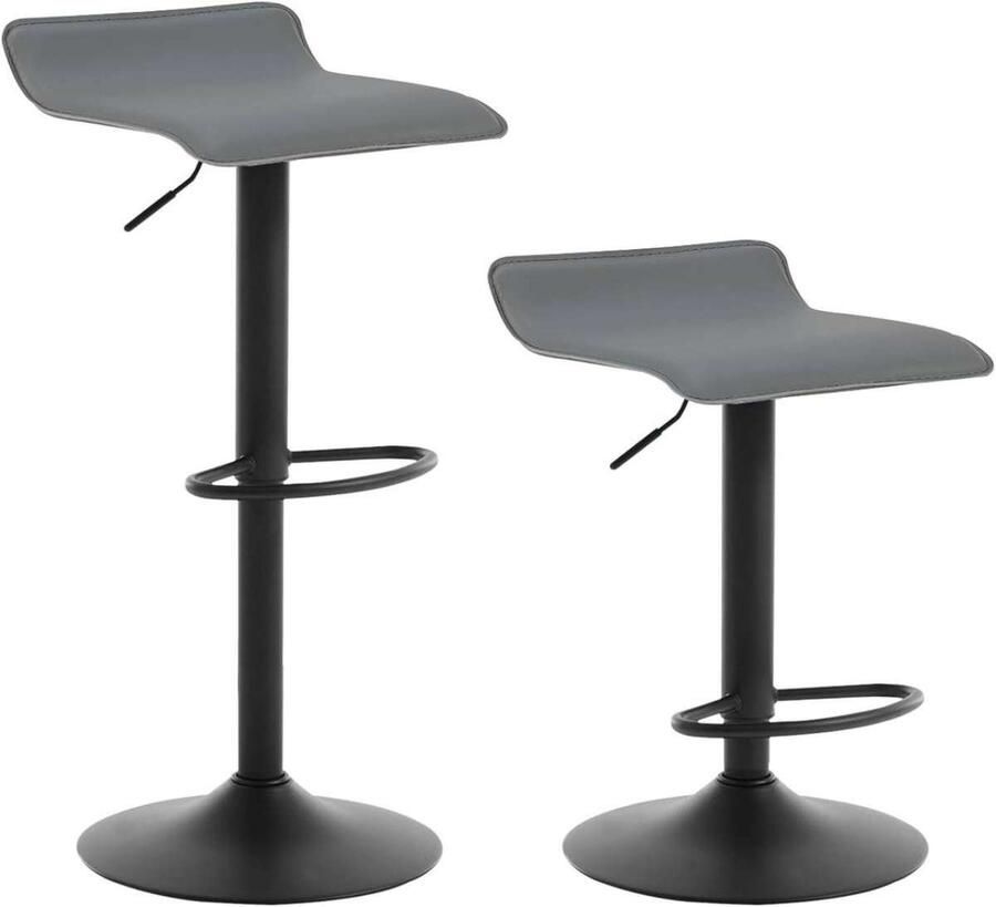 Warraich -Set van 2 Verstelbare Grijze Barkrukken: Comfortabele Barstoelen met Duurzame Kunstlederen Bekleding