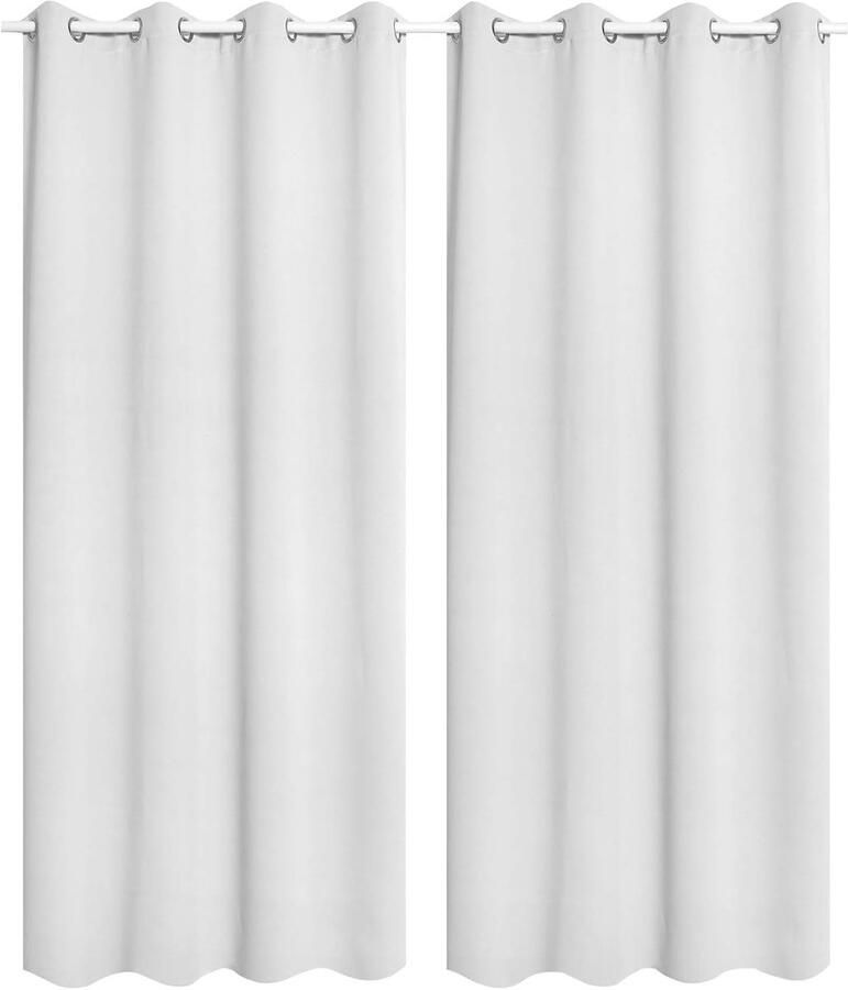 Warraich Set van 2 Witgrijze Gordijnen (135x225 cm): Met Oogjes Lichtgewicht en Zacht – Bieden Optimale Warmte-isolatie en Koudebescherming