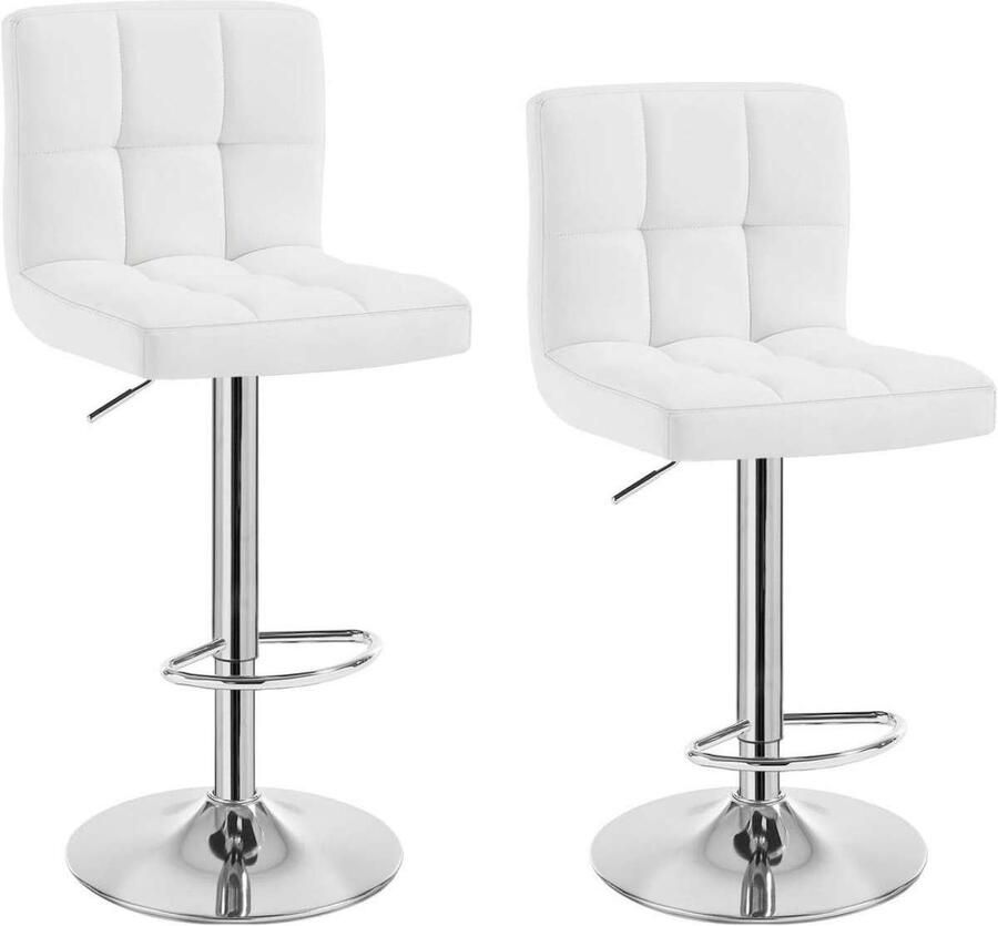 Warraich -Set van 2 Witte Barkrukken: Comfortabele Barstoelen met Rugleuning en Voetsteun Gemaakt van Duurzaam Kunstleer en een Stevig Metalen Frame