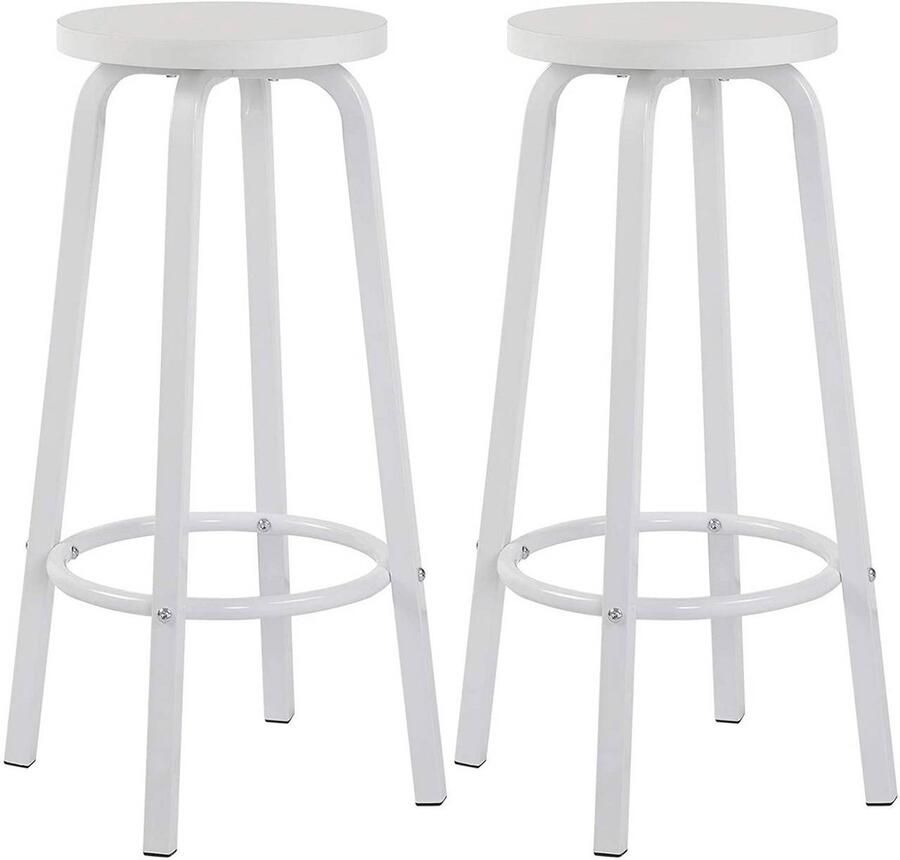 Warraich -Set van 2 Witte Barkrukken: Robuuste Bistro- en Tegenkrukken met Comfortabele Ronde MDF Zitting en Stabiel Metalen Frame