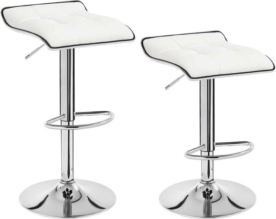 Warraich -Set van 2 Witte Barkrukken Tegenkrukken: Comfortabel Gevoerde Kunstleren Zittingen op Stijlvolle Verchroomd Stalen Onderstellen