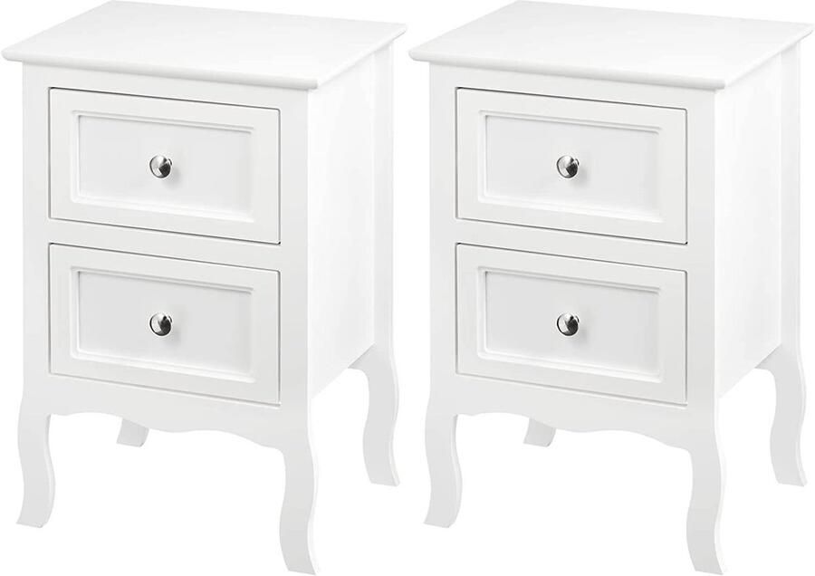 Warraich -Set van 2 witte nachtkastjes banktafels – barok design 2 laden MDF 40x60x30 cm