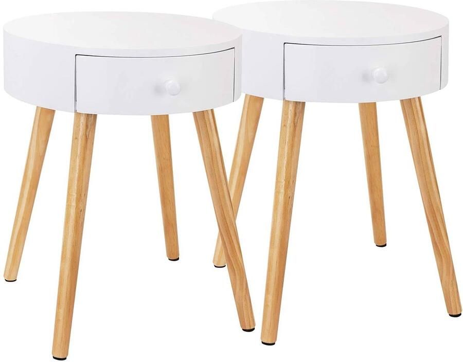 Warraich -Set van 2 witte salontafels nachtkastjes met opberglade – MDF en grenen
