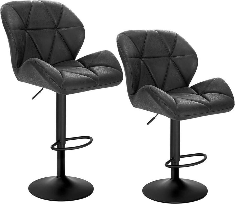 Warraich -Set van 2 Zwarte Barkrukken: Comfortabele Barstoelen met Rugleuning en Duurzame Kunstlederen Bekleding