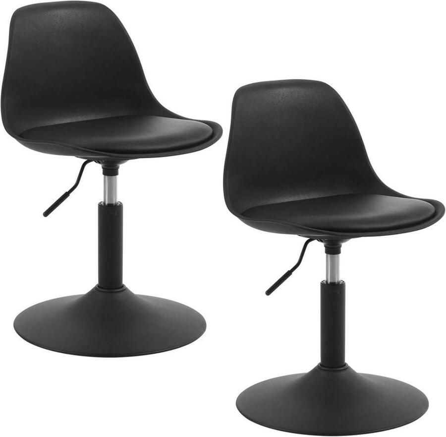 Warraich -Set van 2 Zwarte Barkrukken: In Hoogte Verstelbaar met Comfortabele Rugleuning Ideaal voor Thuisbar of Keuken Gemaakt van PP+PU
